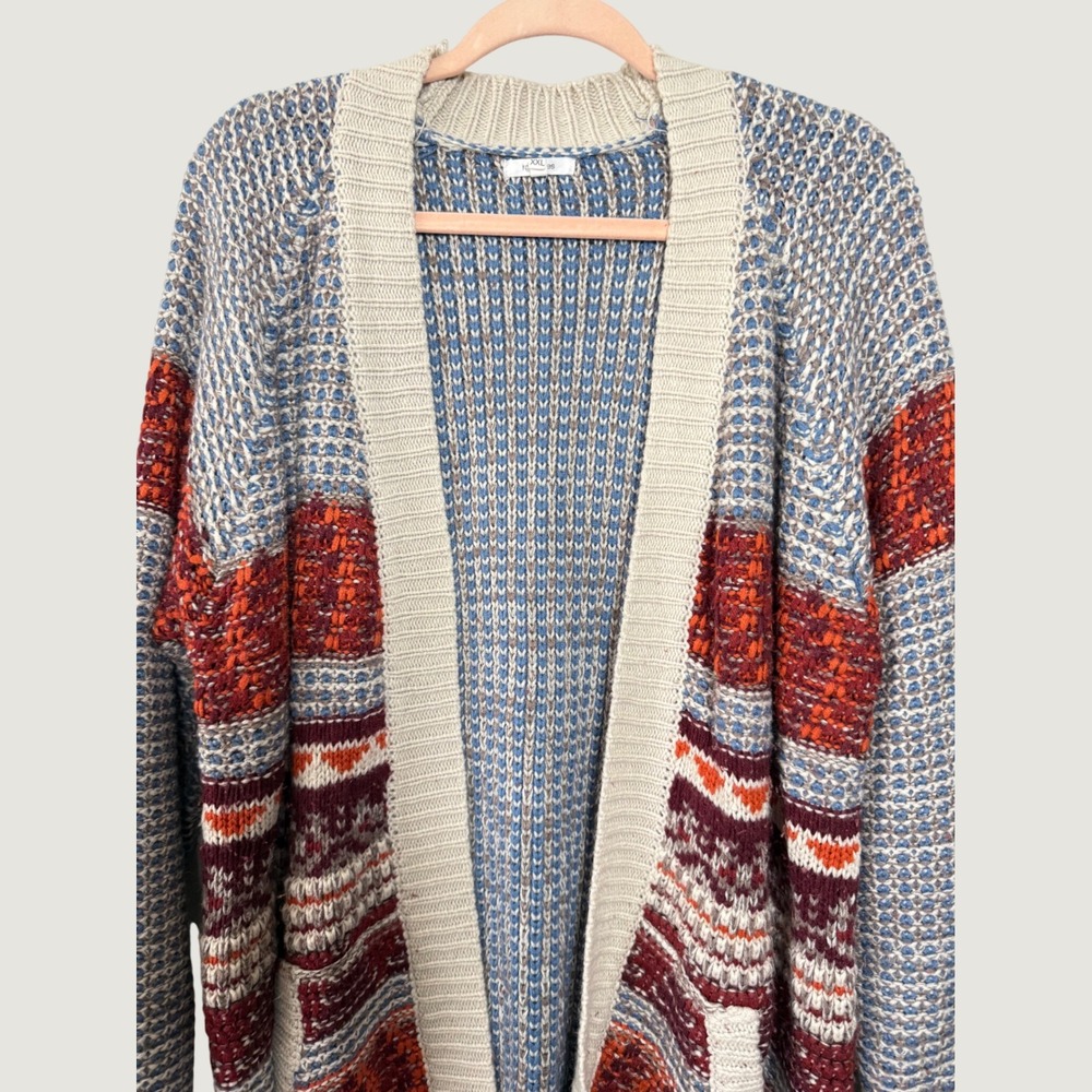 Maurices Womens XXL Open Front Cardigan Fair Isle Chunky Knit Sweater Blue - Picture 7 of 7